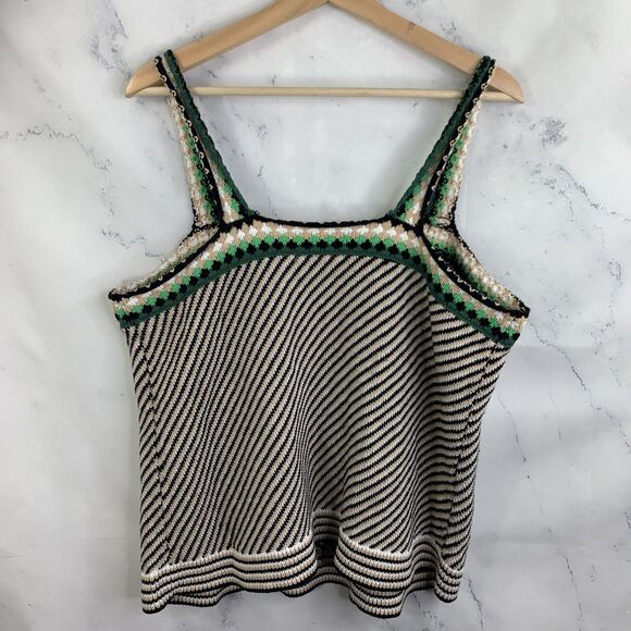 y2k knit Cami Tank Top Womens sz 18 20 2XL Hippy Square Neck crochet Retro Boho - Picture 6 of 10